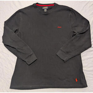 Polo Ralph Lauren Black Waffle Knit Long Sleeve XL Sleepwear Shirt Red Logo